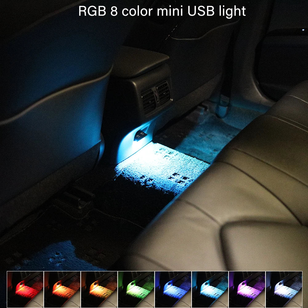 Three Sides Emit Light USB Type-A Car LED Ambient Light RGB Atmosphere Lamp, Interior Dimmable Mood Lighting for Cars/SUV/Trucks