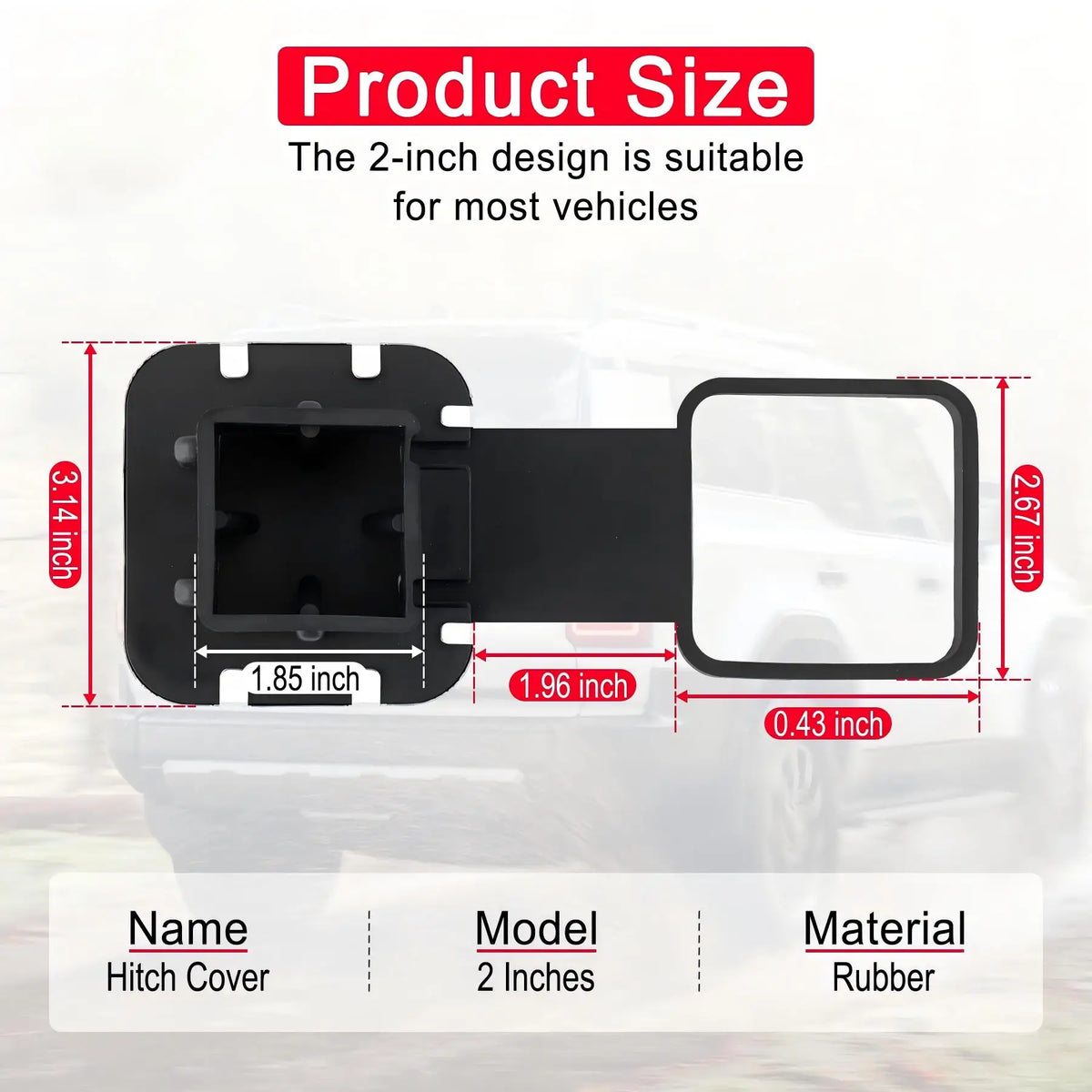 Trailer Hitch Receiver Cover Plug Waterproof Tube Cap Protector Dustproof 2 Inch Receiver Rubber Auto Square Plug Tow Hook Cover