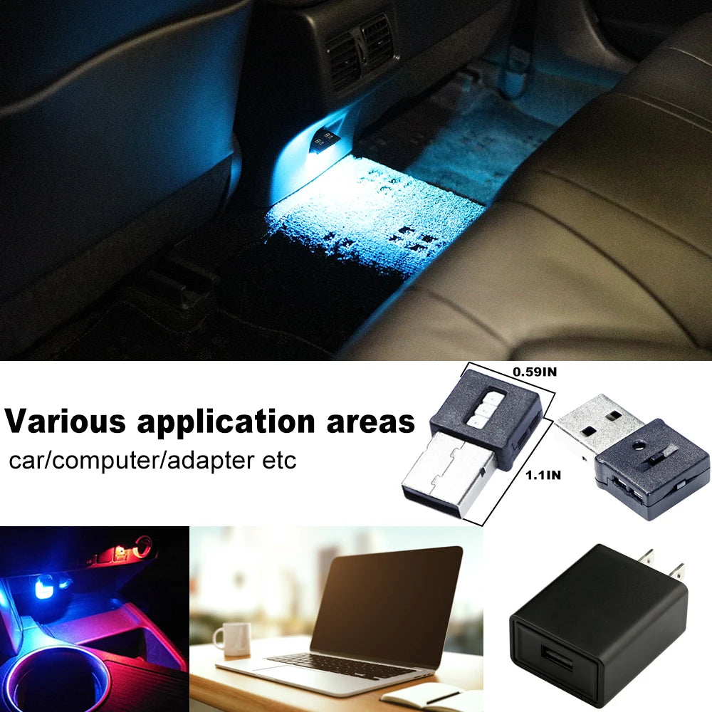 Three Sides Emit Light USB Type-A Car LED Ambient Light RGB Atmosphere Lamp, Interior Dimmable Mood Lighting for Cars/SUV/Trucks