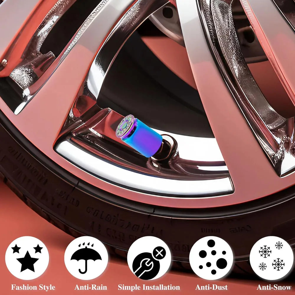 4PCS Bullet Shell Tire Valve Stem Caps, Aluminum Alloy Car Air Stem Cap for Cars, SUV, Trucks, Bikes, Motorcycles, Bicycles