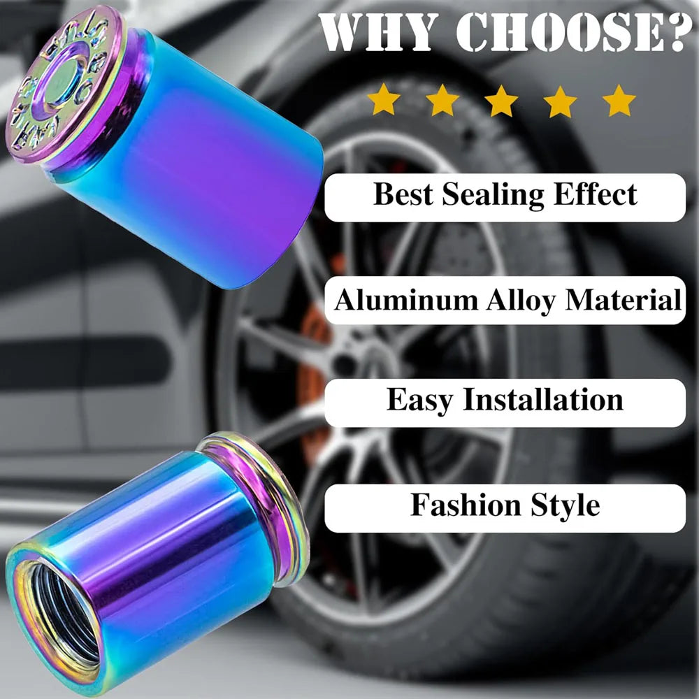 4PCS Bullet Shell Tire Valve Stem Caps, Aluminum Alloy Car Air Stem Cap for Cars, SUV, Trucks, Bikes, Motorcycles, Bicycles