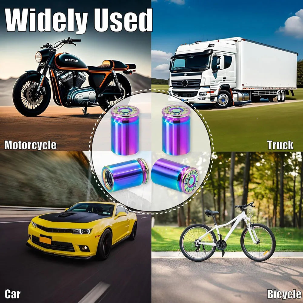 4PCS Bullet Shell Tire Valve Stem Caps, Aluminum Alloy Car Air Stem Cap for Cars, SUV, Trucks, Bikes, Motorcycles, Bicycles